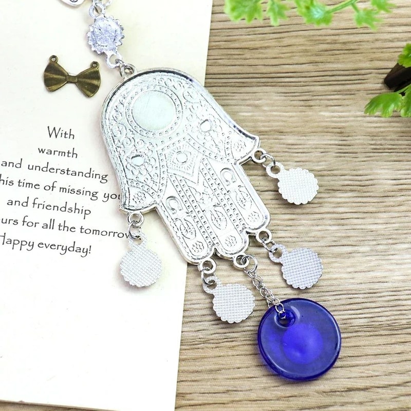 Evil Eye Hamsa Hand Wind Chime Wall Decor Geometric Metal Hanging Ornament For Protection Meditat 4