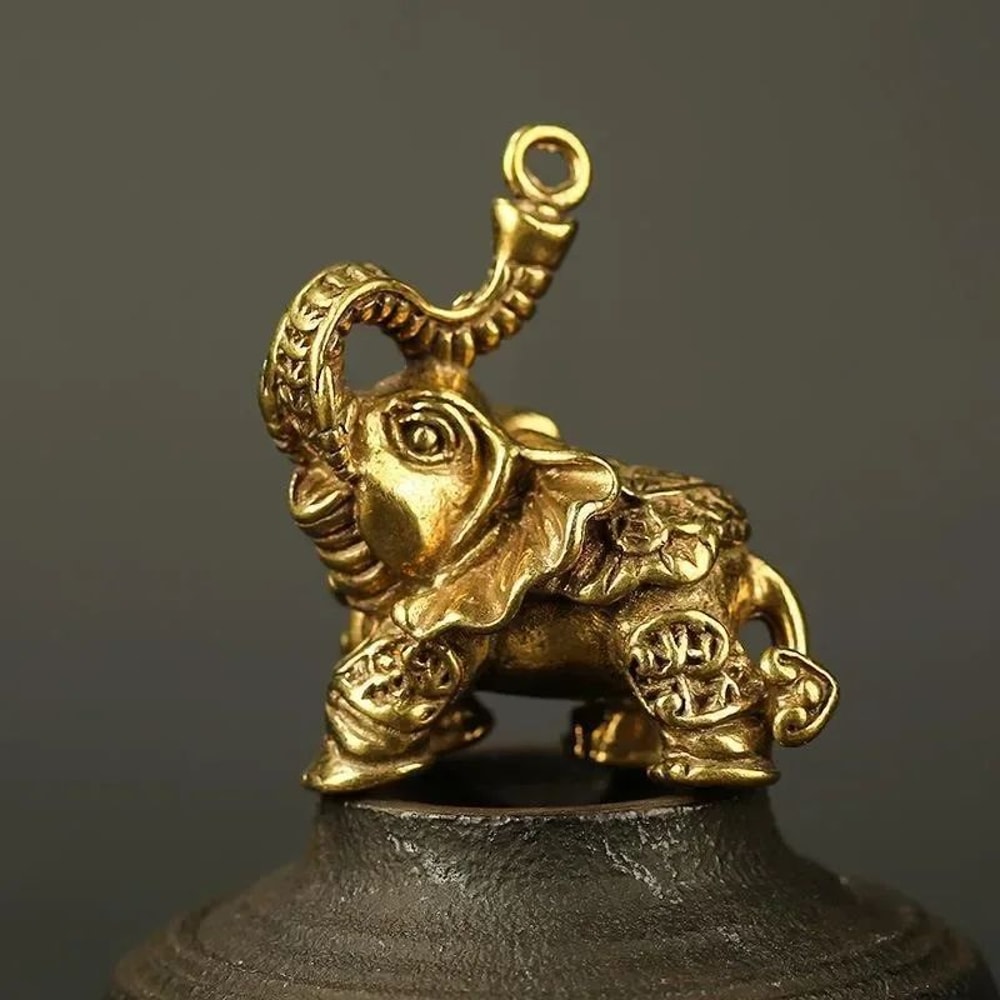 Auspicious Brass Elephant Figurine Mini Copper Elephant Decor For Wealth Good Luck 3
