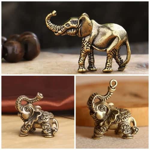 Auspicious Brass Elephant Figurine – Mini Copper Elephant Decor for Wealth & Good Luck
