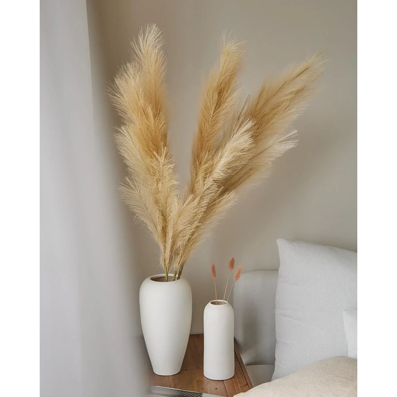Large Artificial Pampas Grass Decor 47in Tall Fluffy Faux Boho Stems For Elegant Home Styling 2