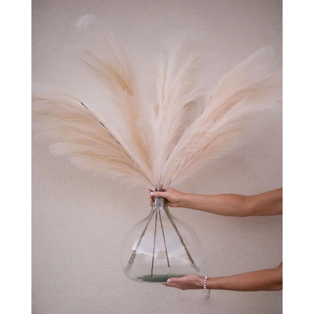 Large Artificial Pampas Grass Decor 47in Tall Fluffy Faux Boho Stems For Elegant Home Styling 3