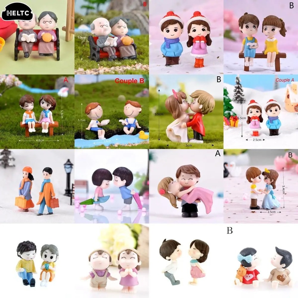 Mini Lovers Couple Garden Figurine Set Cute Chair Animal Miniatures For Fairy Garden Terrarium De 0