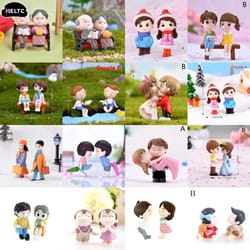 mini lovers couple garden figurine set – cute chair animal miniatures for fairy garden & terrarium decor