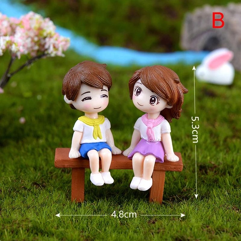 Mini Lovers Couple Garden Figurine Set Cute Chair Animal Miniatures For Fairy Garden Terrarium De 13