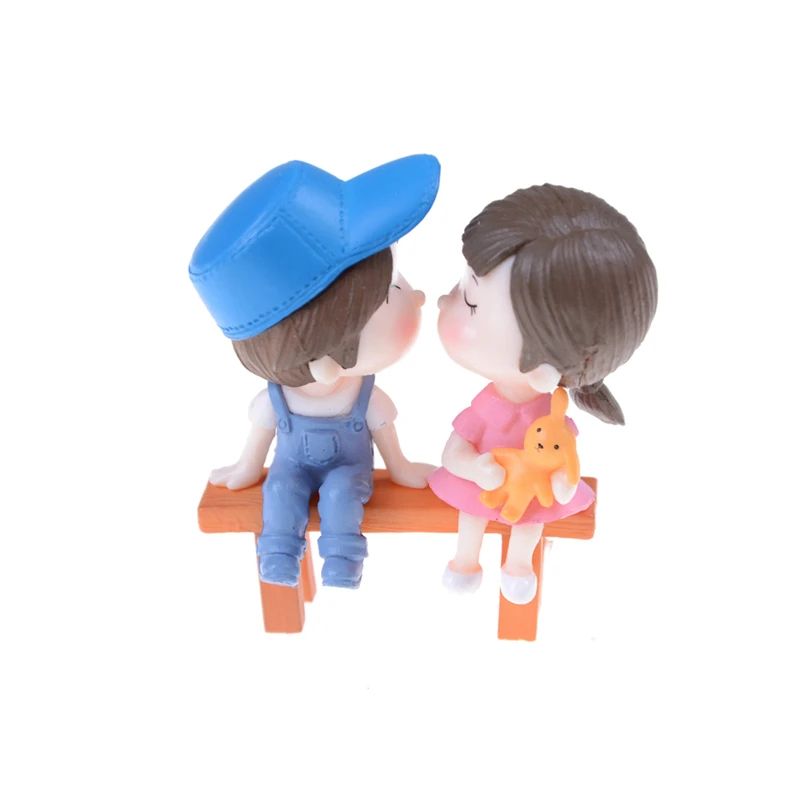 Mini Lovers Couple Garden Figurine Set Cute Chair Animal Miniatures For Fairy Garden Terrarium De 16