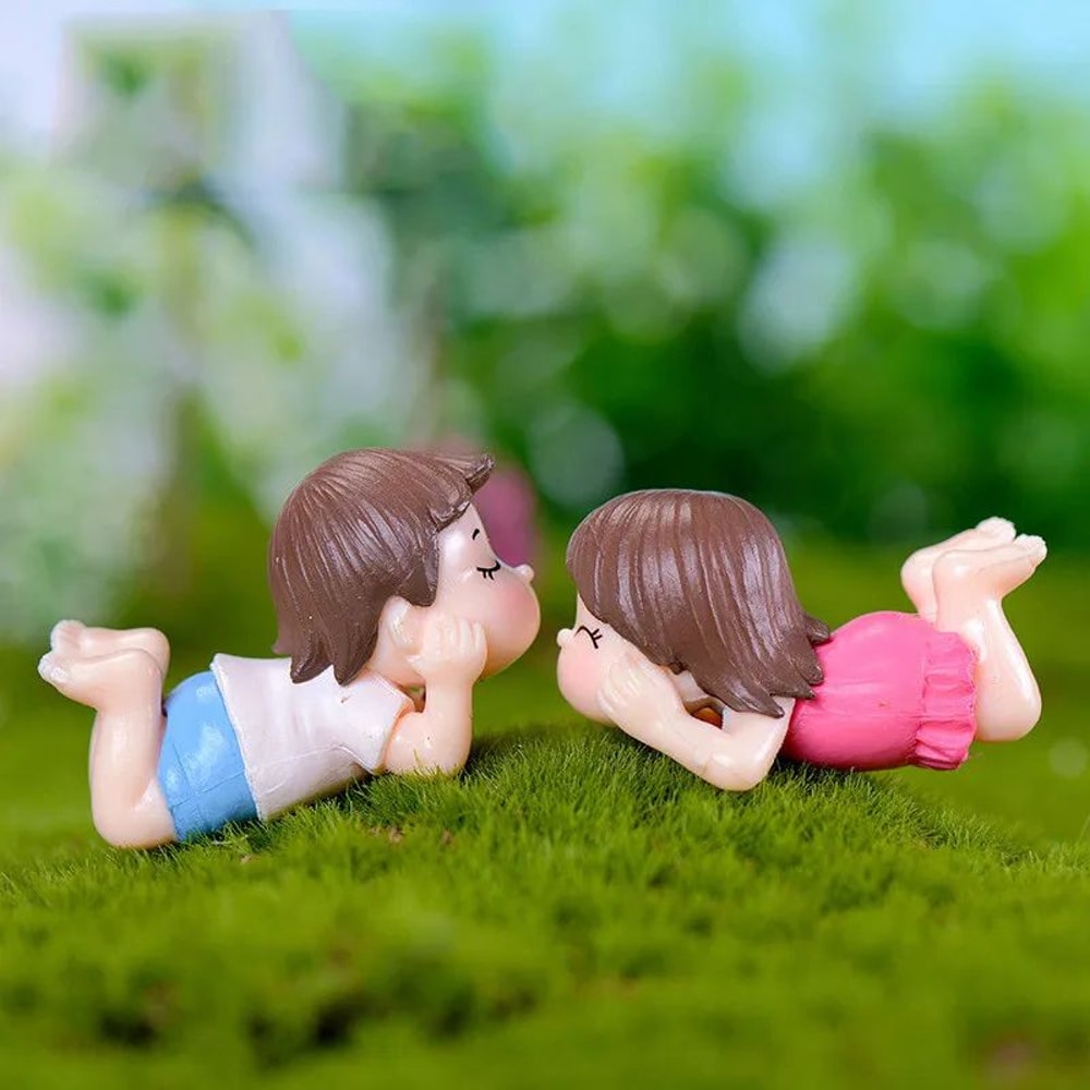 Mini Lovers Couple Garden Figurine Set Cute Chair Animal Miniatures For Fairy Garden Terrarium De 25