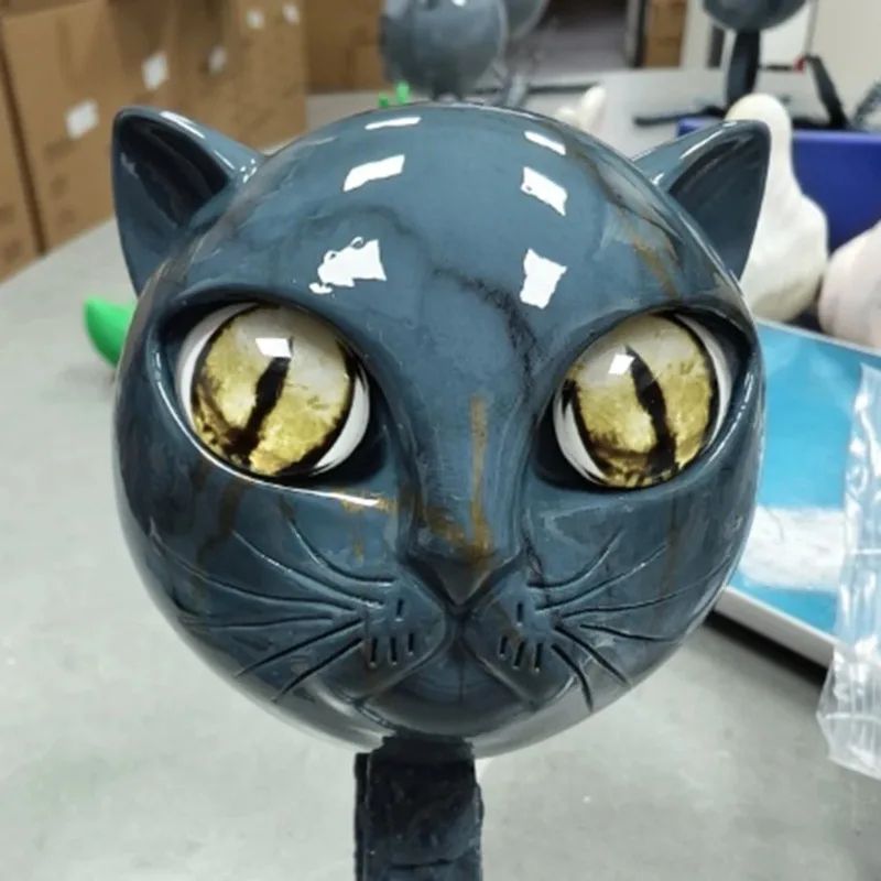 Luxury Black Cat Head Sculpture Marble Texture Resin Decor With Amber Eyes For Modern Home 2