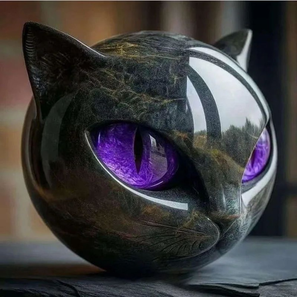 Luxury Black Cat Head Sculpture Marble Texture Resin Decor With Amber Eyes For Modern Home 7
