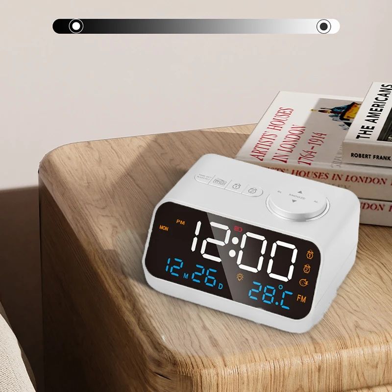 Smart LED Digital Alarm Clock With FM Radio Voice Control Desktop Clock With Temperature Humidity 2