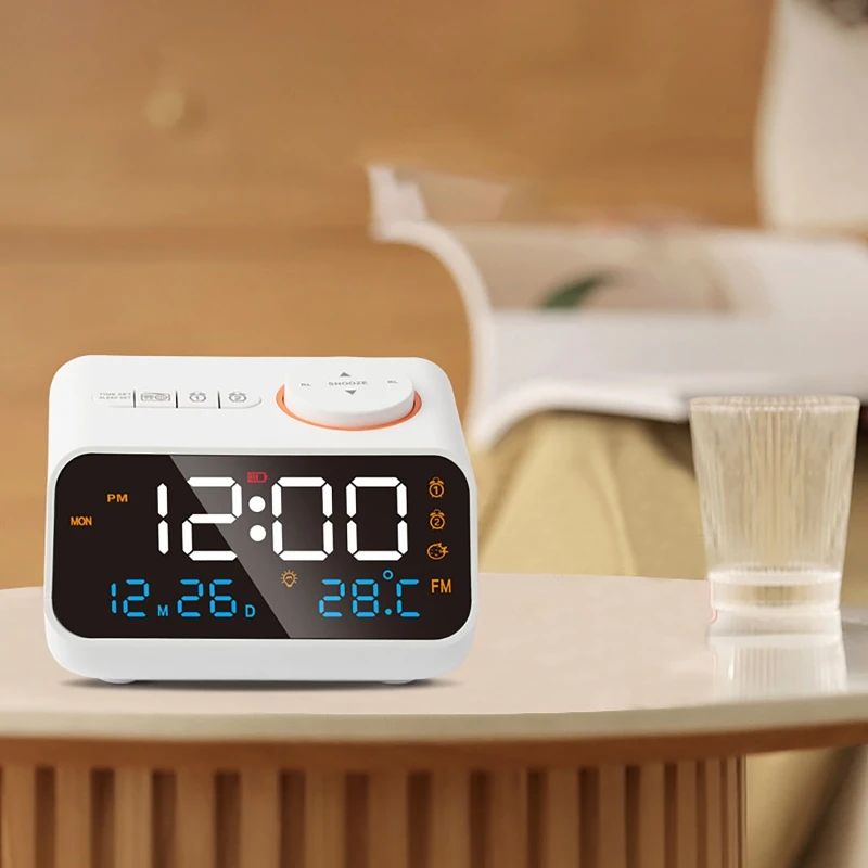 Smart LED Digital Alarm Clock With FM Radio Voice Control Desktop Clock With Temperature Humidity 3