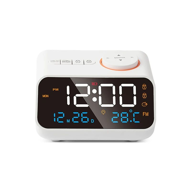 Smart LED Digital Alarm Clock With FM Radio Voice Control Desktop Clock With Temperature Humidity 4