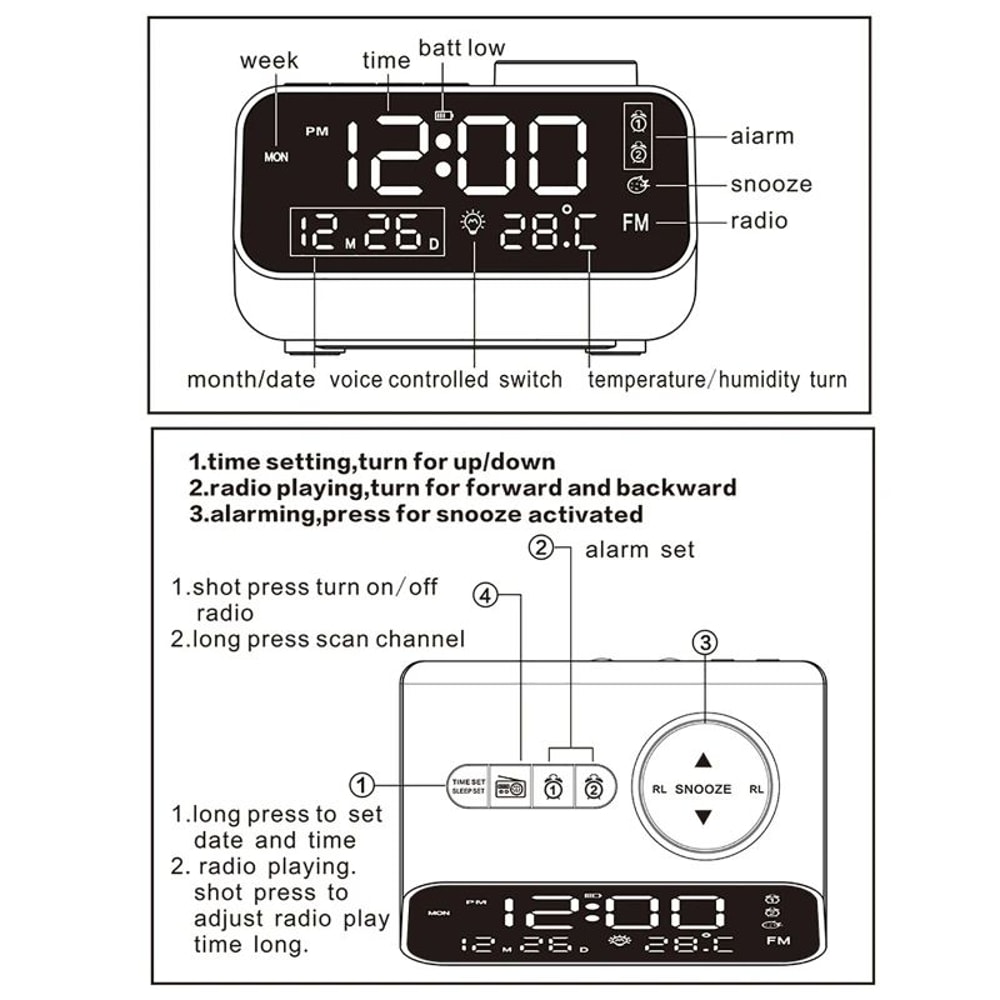 Smart LED Digital Alarm Clock With FM Radio Voice Control Desktop Clock With Temperature Humidity 5