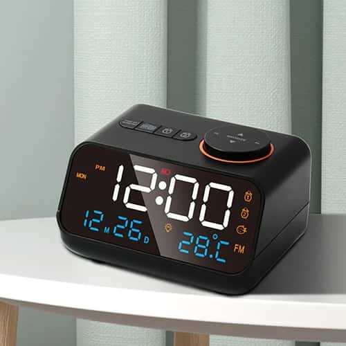 Smart LED Digital Alarm Clock with FM Radio – Voice Control Desktop Clock with Temperature & Humidity Display