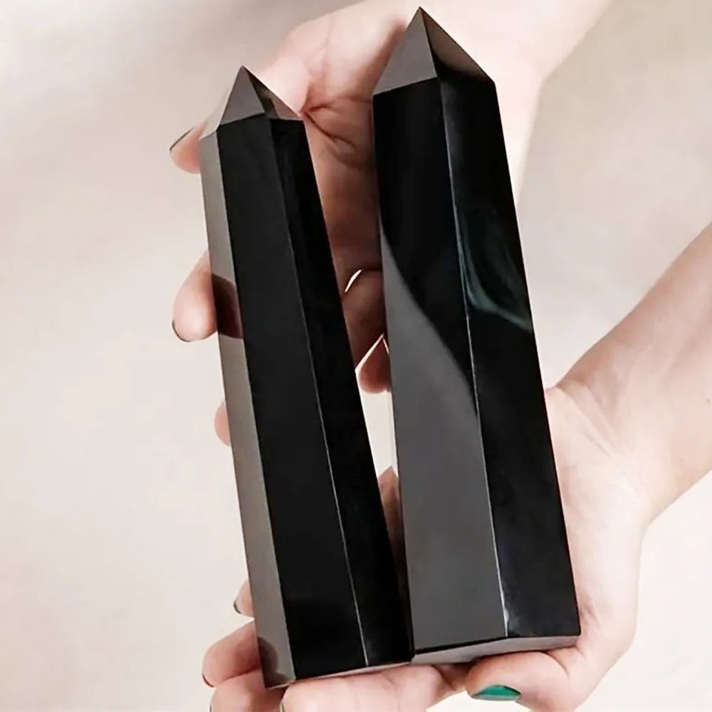 Natural Obsidian Crystal Point Tower Hexagonal Healing Wand For Feng Shui Energy Decor 2