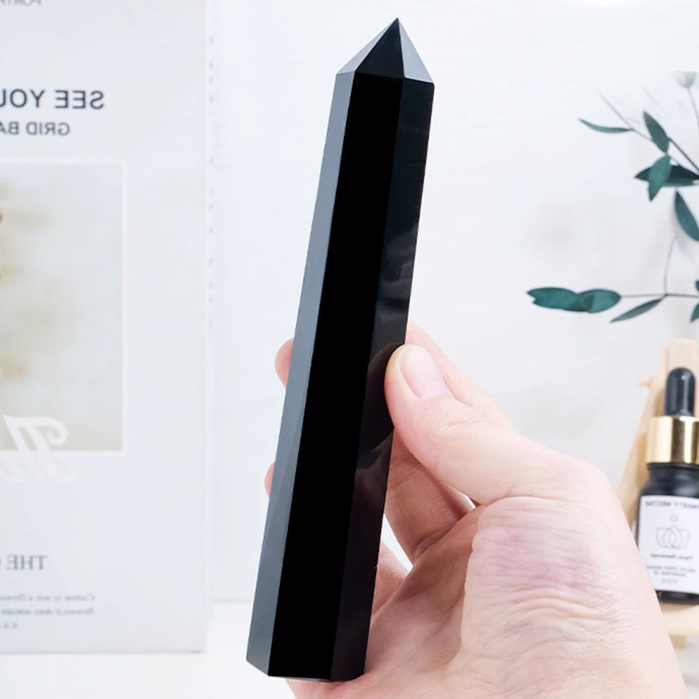 Natural Obsidian Crystal Point Tower Hexagonal Healing Wand For Feng Shui Energy Decor 3