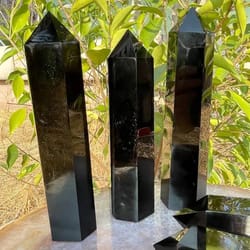 natural obsidian crystal point tower – hexagonal healing wand for feng shui & energy decor
