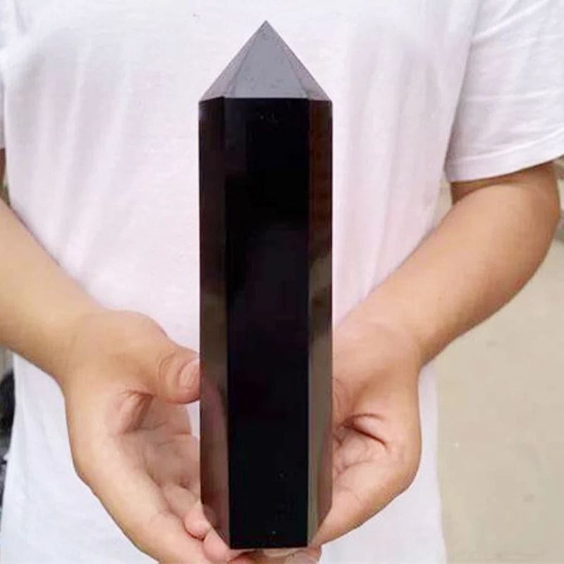 Natural Obsidian Crystal Point Tower Hexagonal Healing Wand For Feng Shui Energy Decor 4
