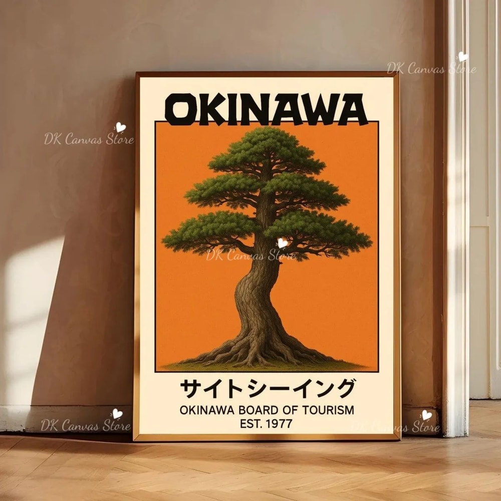 Okinawa Serenity Canvas Poster Japanese Retro Japandi Tree Art Print For Modern Home Decor 15