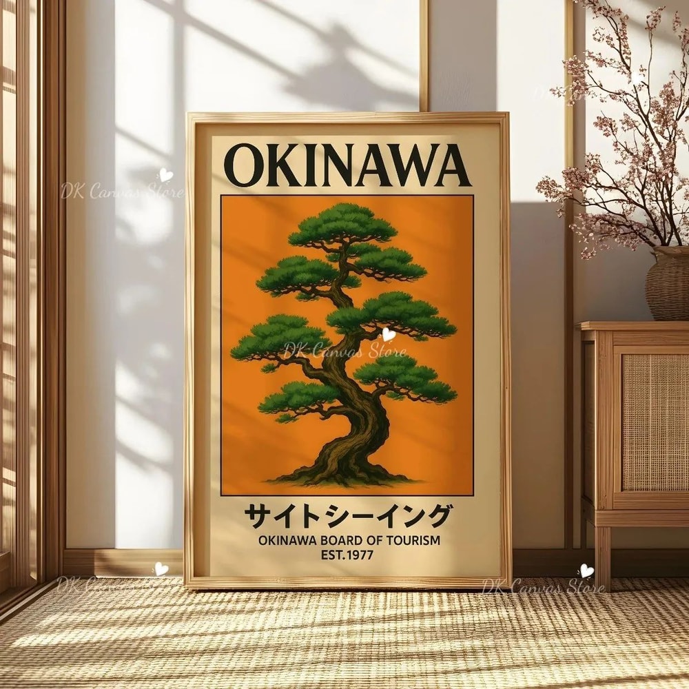 Okinawa Serenity Canvas Poster Japanese Retro Japandi Tree Art Print For Modern Home Decor 19