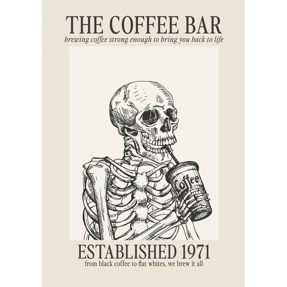Bone Brew Minimalist Canvas Poster Skeleton Coffee Line Art Wall Decor For Kitchen Cafe 9