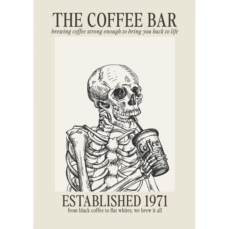 Bone Brew Minimalist Canvas Poster Skeleton Coffee Line Art Wall Decor For Kitchen Cafe 9