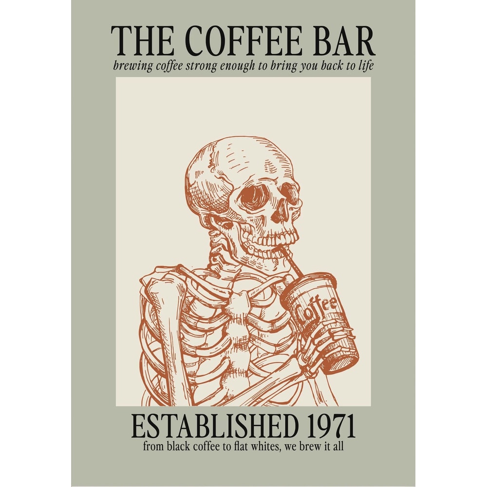 Bone Brew Minimalist Canvas Poster Skeleton Coffee Line Art Wall Decor For Kitchen Cafe 16