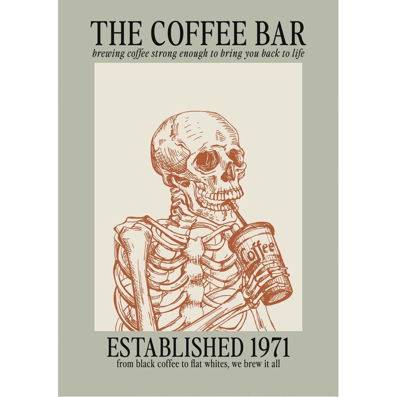 Bone Brew Minimalist Canvas Poster Skeleton Coffee Line Art Wall Decor For Kitchen Cafe 16