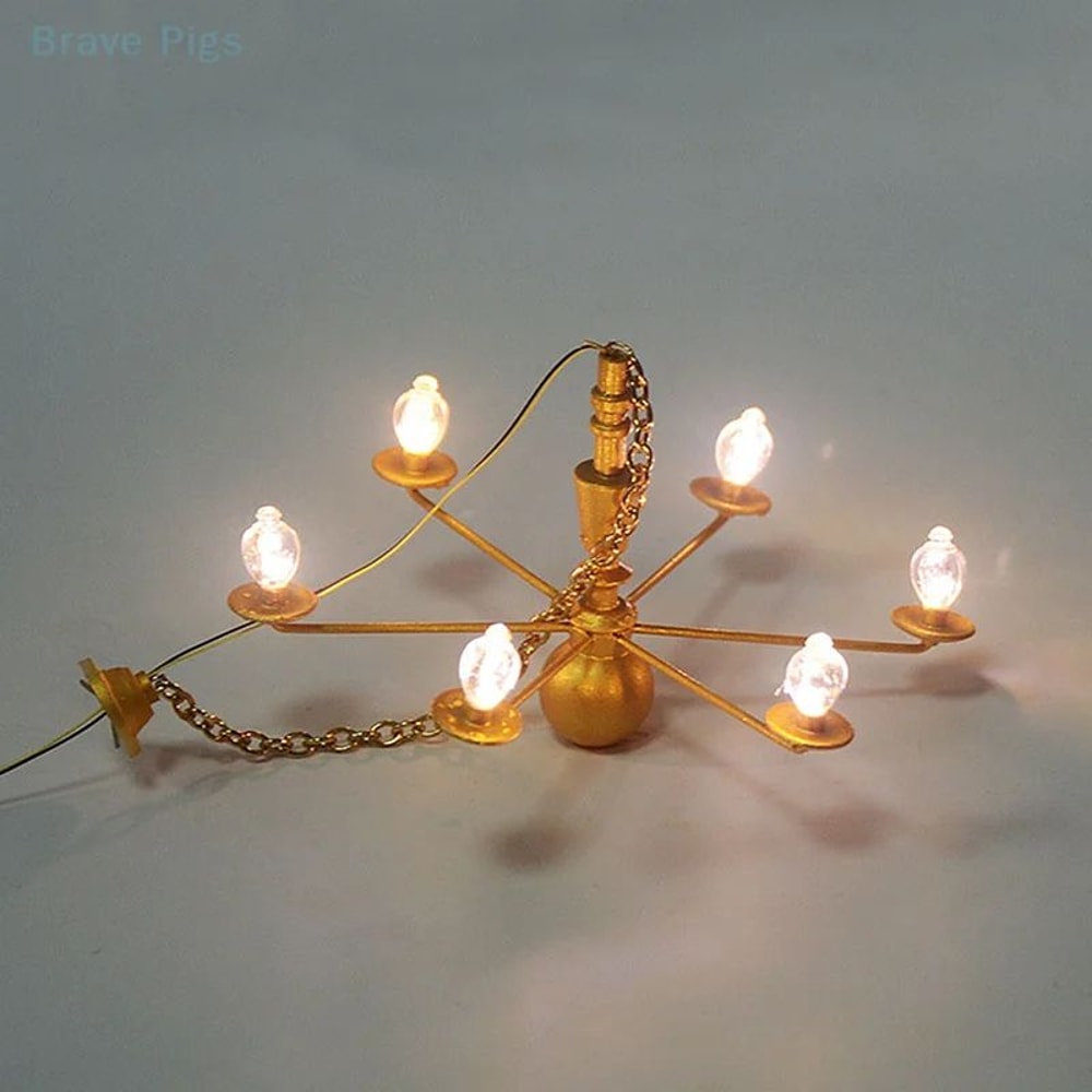 Miniature LED Ceiling Lamp Chandelier 3V Dollhouse Hanging Light With Warm Glow Battery Box 0