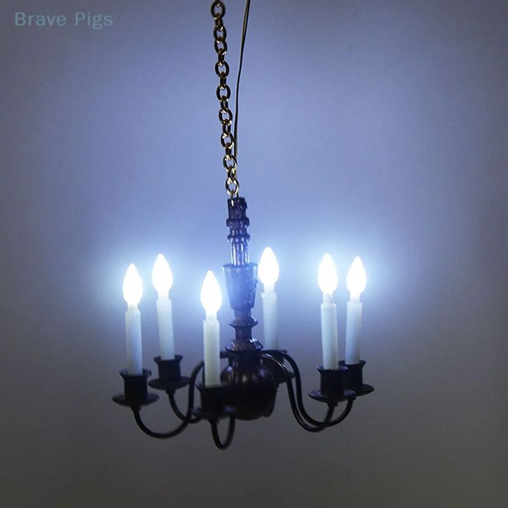 Miniature LED Ceiling Lamp Chandelier 3V Dollhouse Hanging Light With Warm Glow Battery Box 5