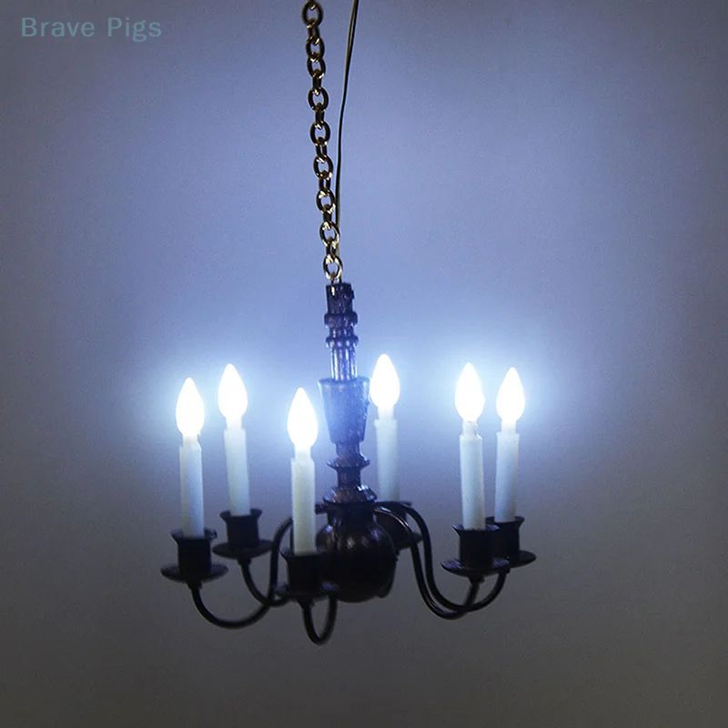 Miniature LED Ceiling Lamp Chandelier 3V Dollhouse Hanging Light With Warm Glow Battery Box 5