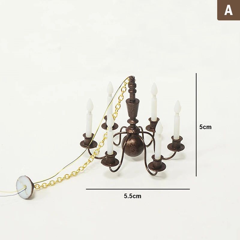 Miniature LED Ceiling Lamp Chandelier 3V Dollhouse Hanging Light With Warm Glow Battery Box 6