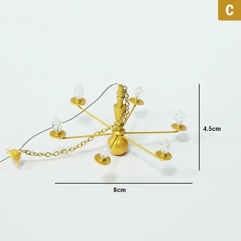 Miniature LED Ceiling Lamp Chandelier 3V Dollhouse Hanging Light With Warm Glow Battery Box 7