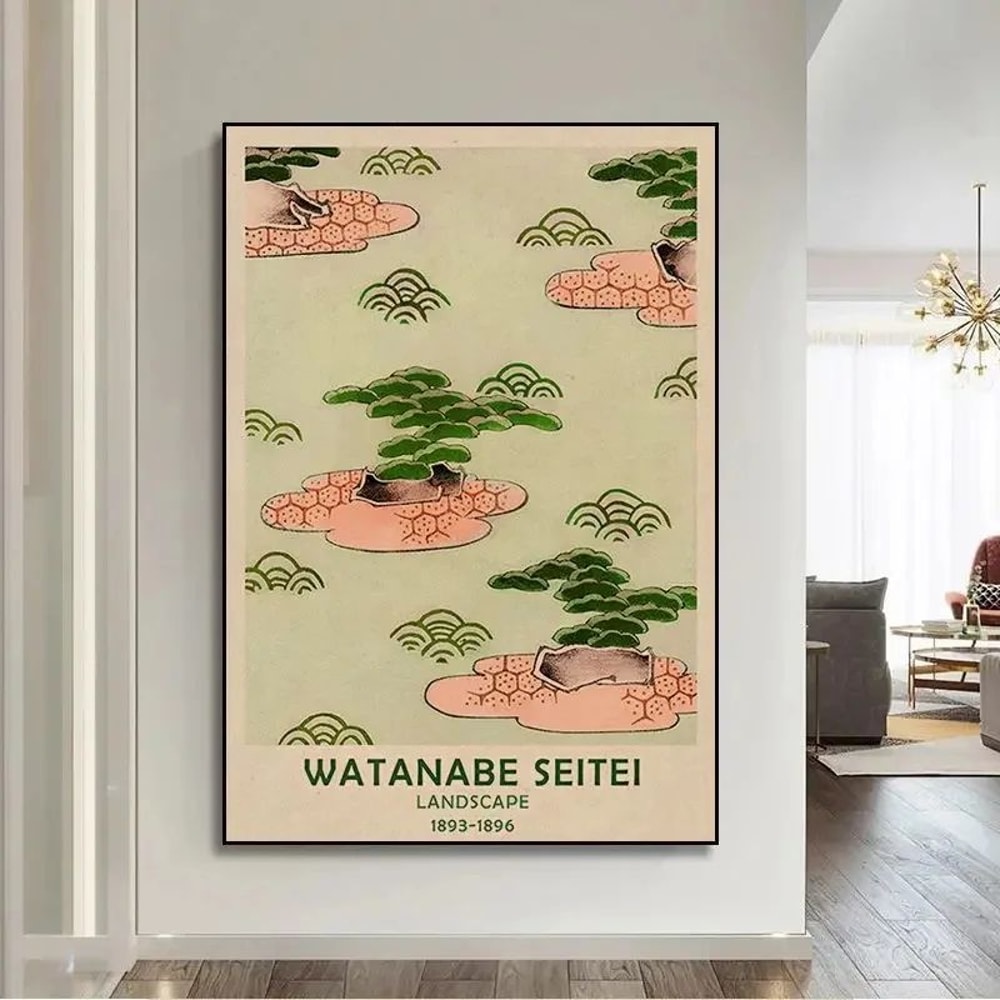 Vintage Japanese Goldfish Lotus Canvas Wall Art Retro Hokusai Ohara Koson Inspired Poster Print 12