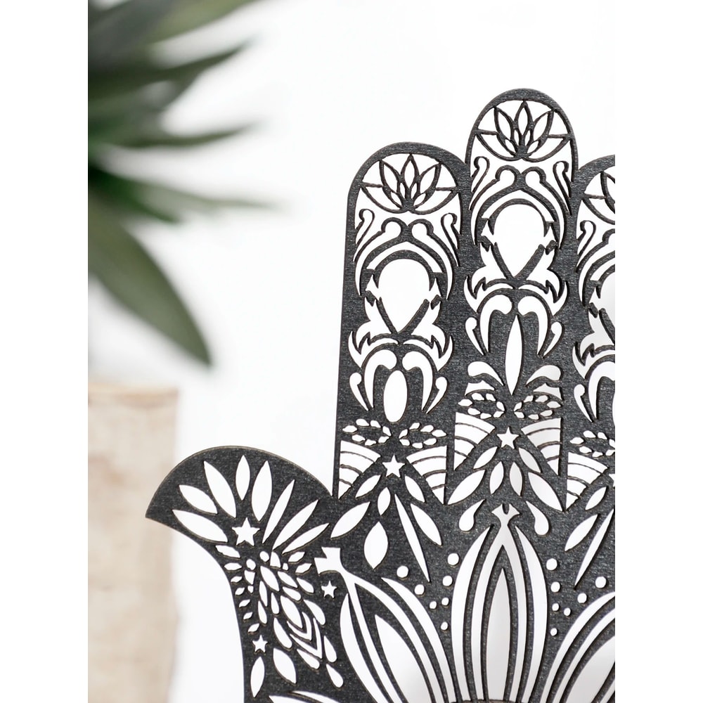 Elegant Black Hamsa Hand Evil Eye Desk Decor Wooden Good Luck Protection Ornament For Home Office 2