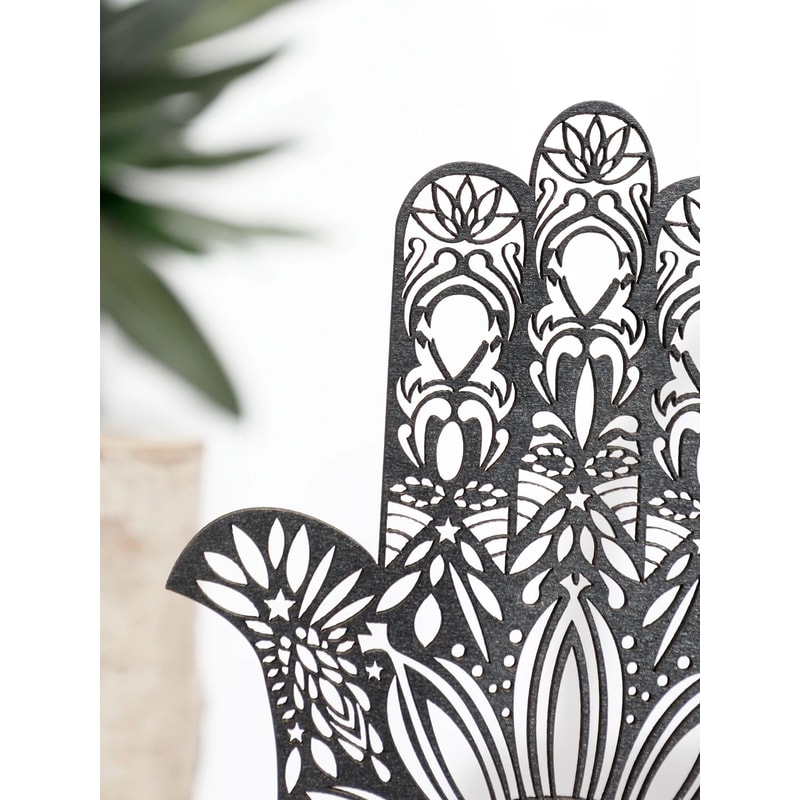Elegant Black Hamsa Hand Evil Eye Desk Decor Wooden Good Luck Protection Ornament For Home Office 2
