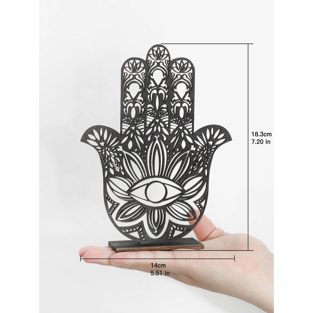 Elegant Black Hamsa Hand Evil Eye Desk Decor Wooden Good Luck Protection Ornament For Home Office 5