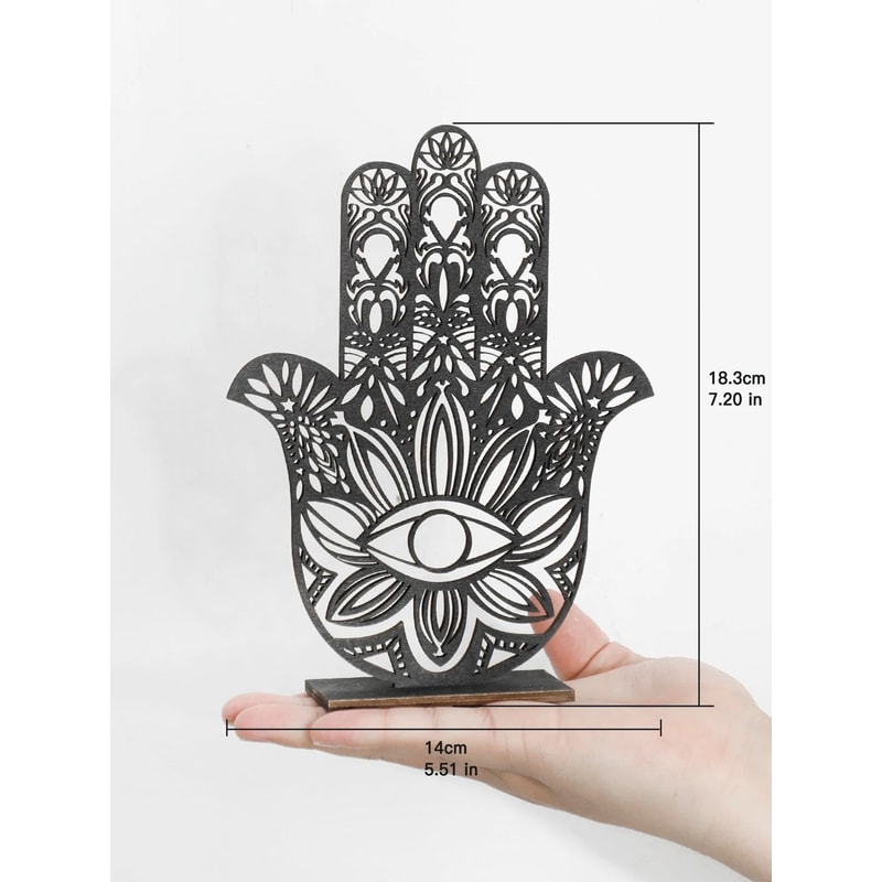 Elegant Black Hamsa Hand Evil Eye Desk Decor Wooden Good Luck Protection Ornament For Home Office 5