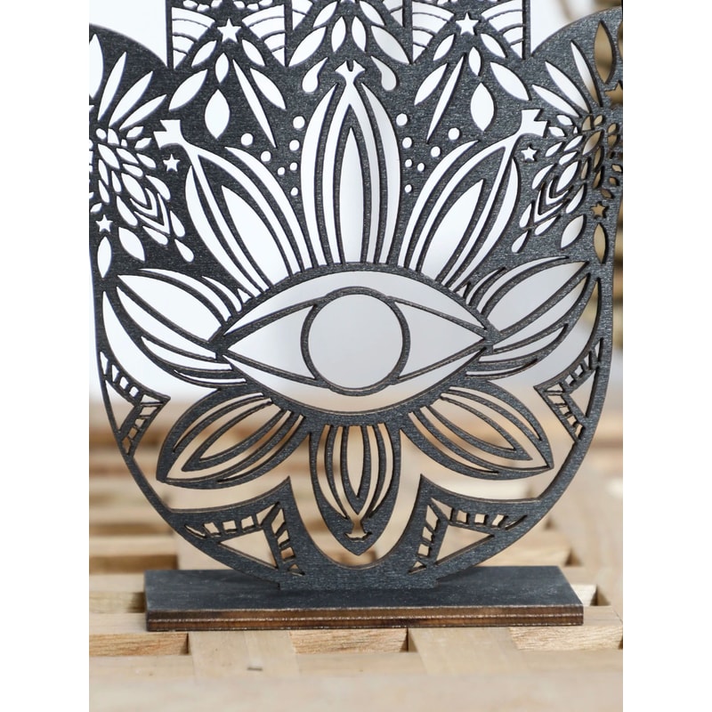 Elegant Black Hamsa Hand Evil Eye Desk Decor Wooden Good Luck Protection Ornament For Home Office 3