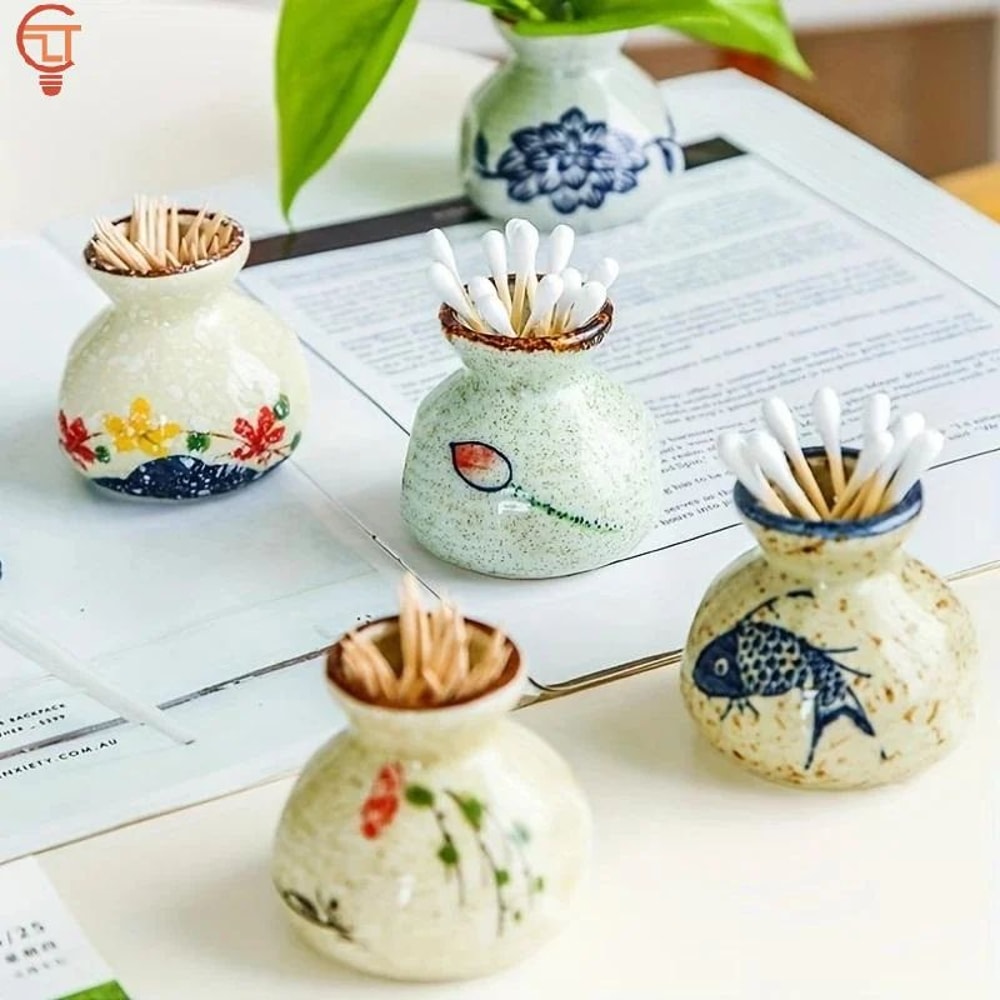 Vintage Chinese Ceramic Mini Vase Retro Toothpick Holder Cotton Swab Storage Jar Decor 2