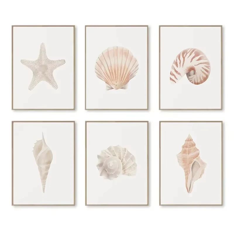 Modern Watercolor Sea Shell Starfish Canvas Wall Art Coastal Ocean Print For Living Room Decor 12