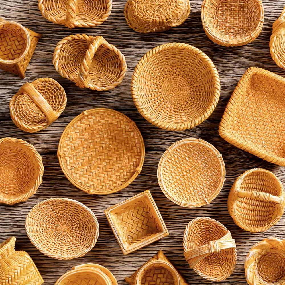 Miniature Rattan Bamboo Basket Set DIY Dollhouse Food Kitchen Decoration Accessories 2