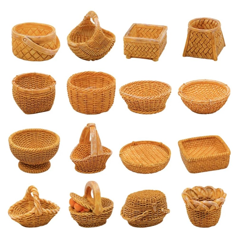 Miniature Rattan Bamboo Basket Set DIY Dollhouse Food Kitchen Decoration Accessories 3