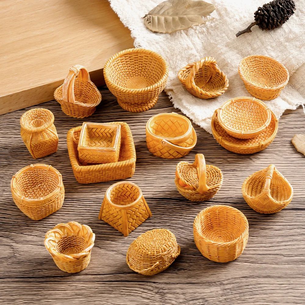 Miniature Rattan Bamboo Basket Set DIY Dollhouse Food Kitchen Decoration Accessories 4