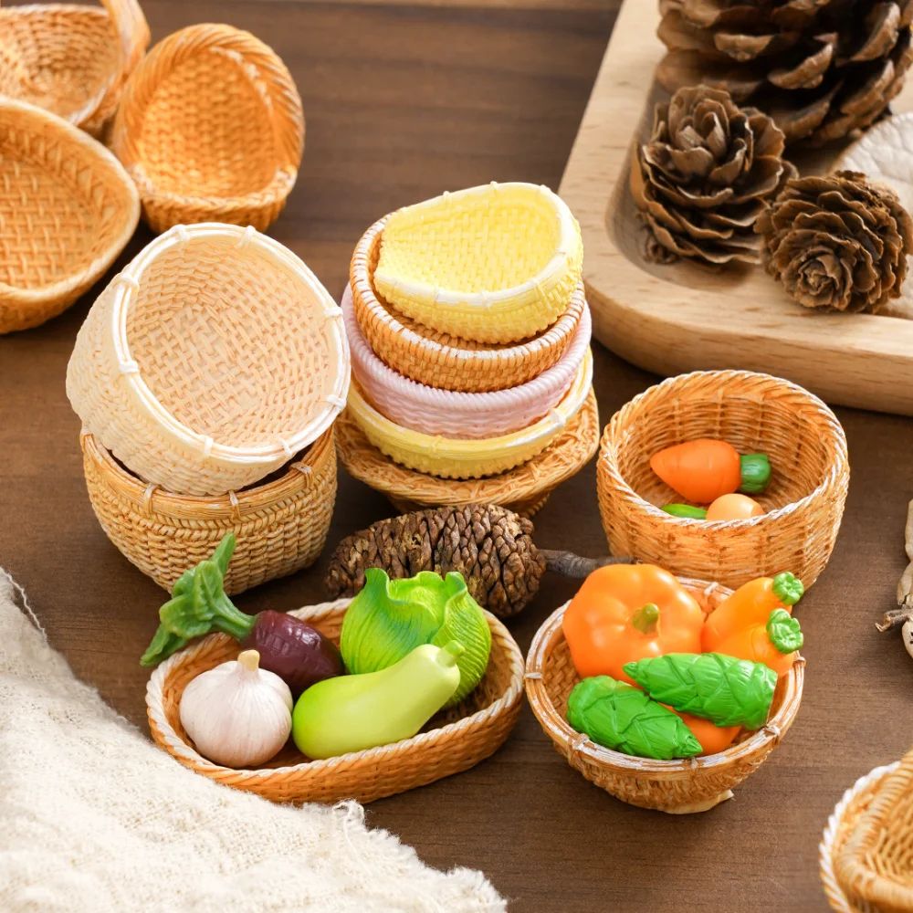 Miniature Rattan Bamboo Basket Set DIY Dollhouse Food Kitchen Decoration Accessories 5