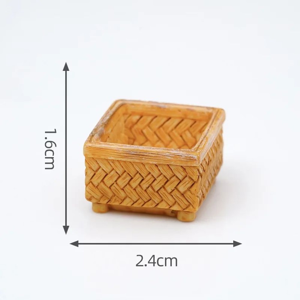Miniature Rattan Bamboo Basket Set DIY Dollhouse Food Kitchen Decoration Accessories 16