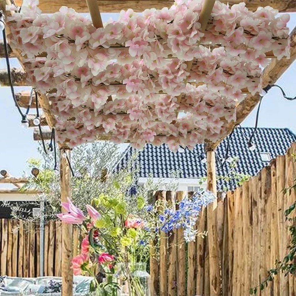 Artificial Sakura Cherry Blossom Garland Vine Silk Hanging Flower Decor For Weddings Home Styling