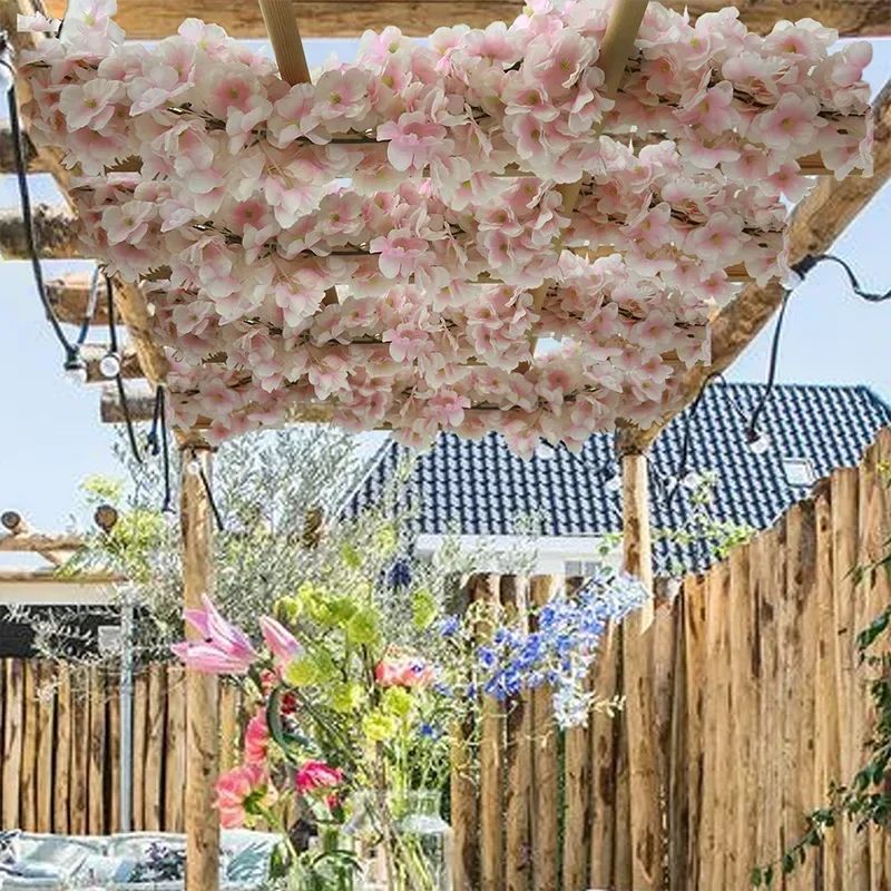 Artificial Sakura Cherry Blossom Garland Vine Silk Hanging Flower Decor For Weddings Home Styling