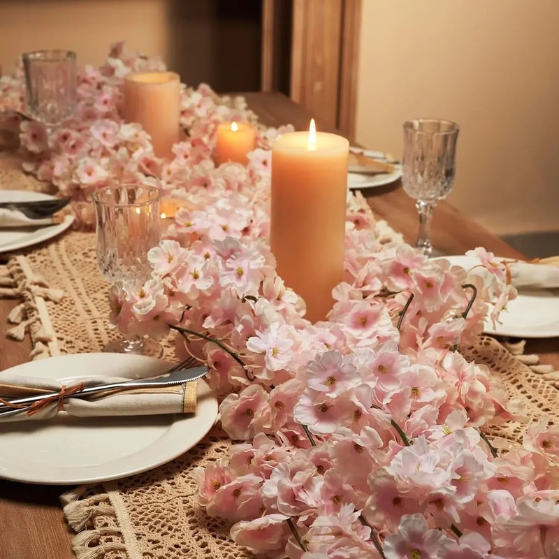 Artificial Sakura Cherry Blossom Garland Vine Silk Hanging Flower Decor For Weddings Home Styling