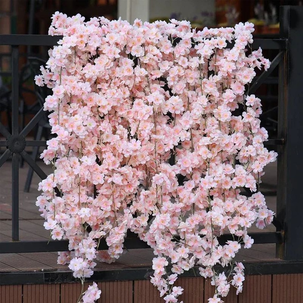 Artificial Sakura Cherry Blossom Garland Vine Silk Hanging Flower Decor For Weddings Home Styling