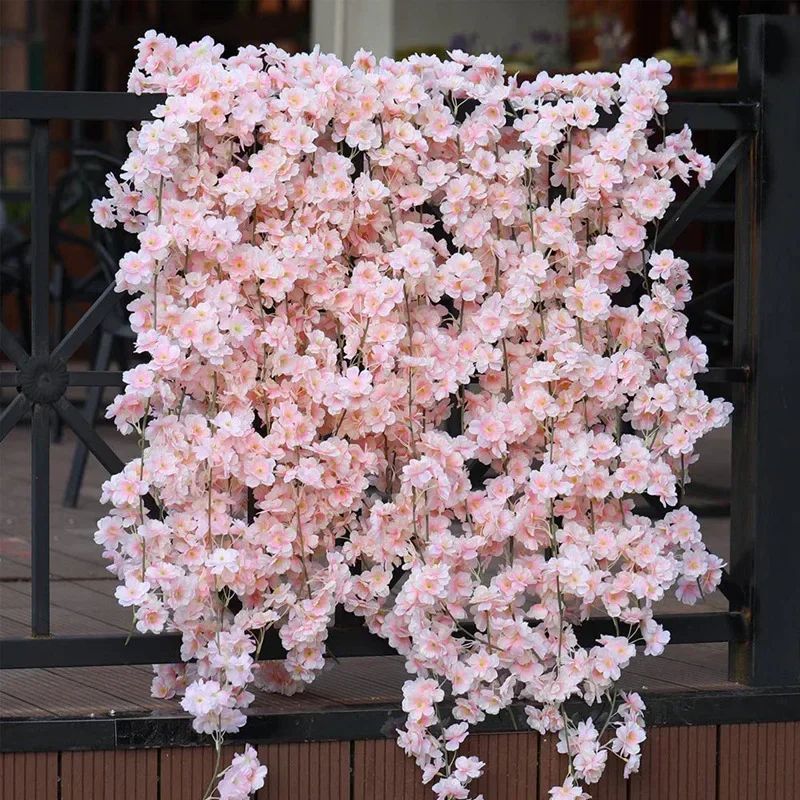 Artificial Sakura Cherry Blossom Garland Vine Silk Hanging Flower Decor For Weddings Home Styling